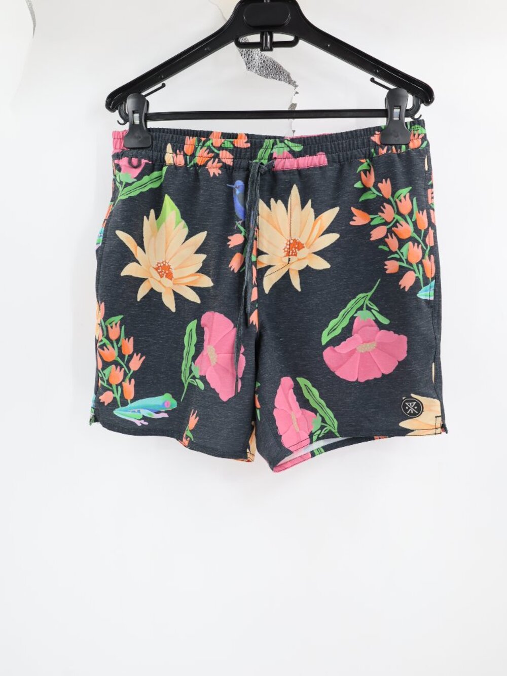 Roark Shorey Trunks Mens Small Floral Swim 5" hemp blend shorts Drawstring Beach